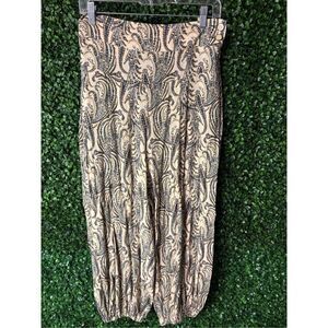 By Anthropologie Harem Pants SZ Small Beige Teal Paisley Boho Button Zip Festiva